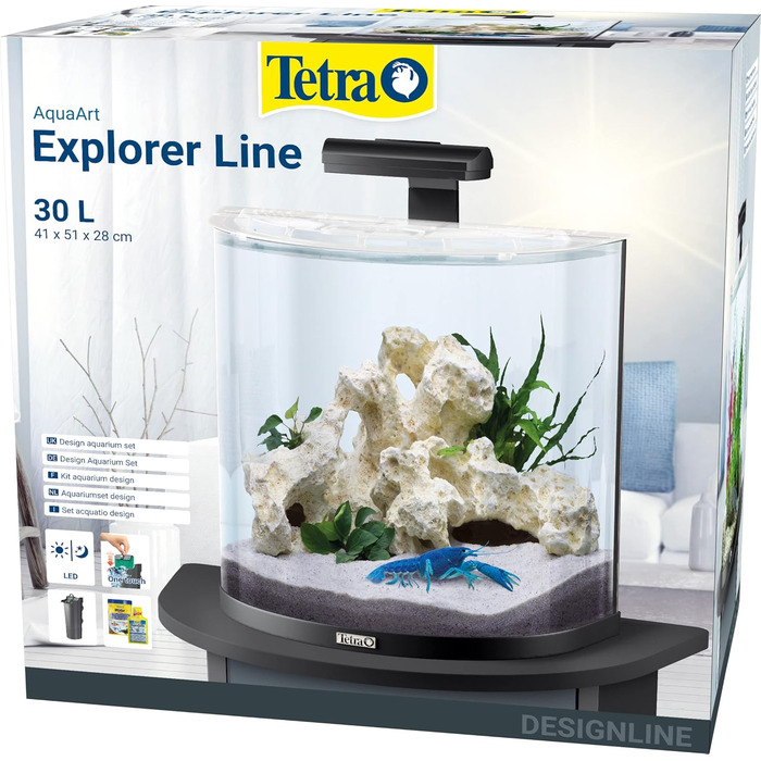 Акваріум Tetra Explorer Line 30 л, повний комплект, із вигнутою передньою стінкою, LED-освітленням, обладнанням, кормом і засобами догляду, чорний