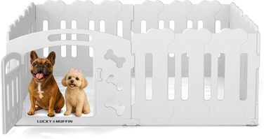 Клітка для собак LUCKY MUFFIN для бігу, 8 панелей, легка, портативна та довговічна, з дверцятами, з неслизького пластику, для внутрішнього та зовнішнього використання, безпечна, легко збирається, для собак малих та середніх порід