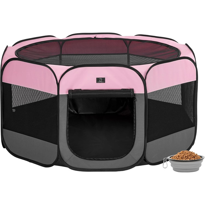 Льоток для собак великих порід, 4 Pet, портативний, з мискою, водовідштовхувальне дно, сірий + рожевий