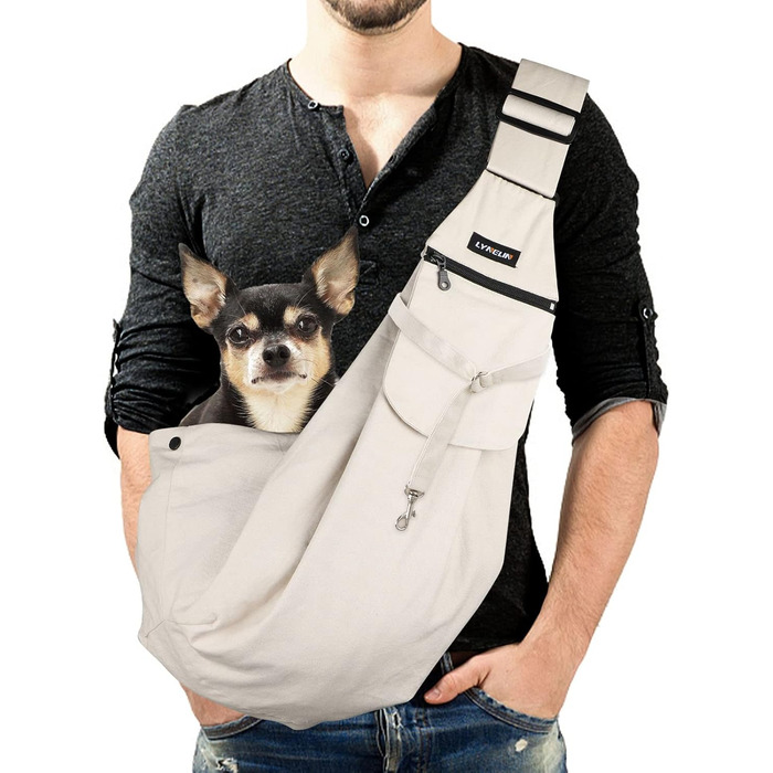 Транспортна сумка для собак та інших домашніх тварин Lyneun, регульована, дихаюча, для прогулянок та активного відпочинку (біла)