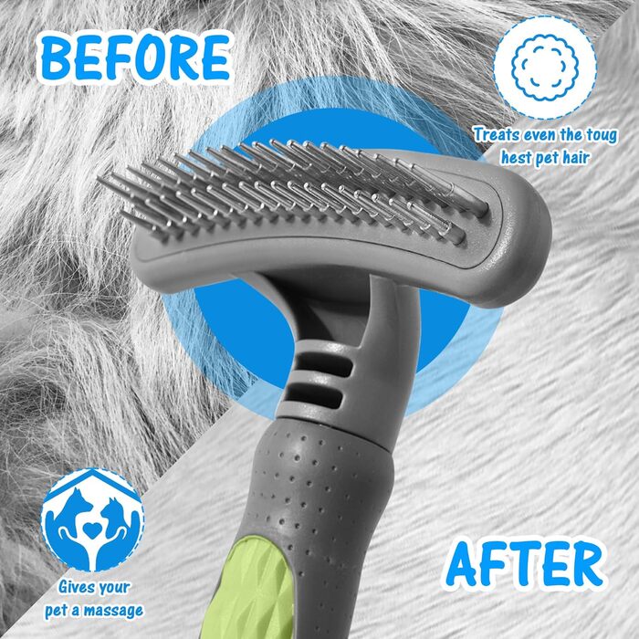 Професійна щітка для вичісування шерсті собак та котів, вичісувальна щітка для підшерстка, зменшує випадіння шерсті (зелена)
