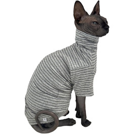 Футболка для котів Sphynx, бавовна, смугаста, з рукавами, для безшерстих порід (жовта, M)