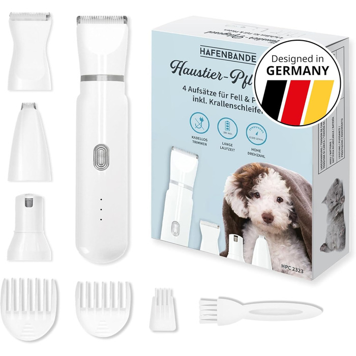 Машинка для стрижки собак та котів 2-в-1 Hafenbande з точилом для кігтів | 3 насадки для стрижки, 3 гребені, пилка для кігтів | Вологостійка | Догляд за шерстю від носа до кінчиків