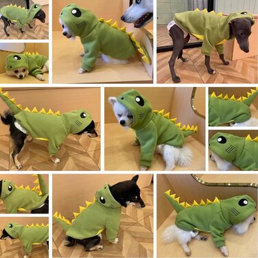 Теплий костюм для собак великих порід, динозавр, фліс, костюм на осінь/зиму, зелений, френч-бульдог, флісовий капюшон
