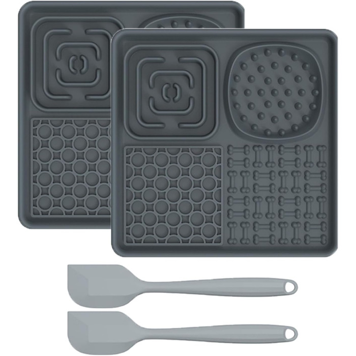 Силіконова килимок для ласощів для собак та котів з великим присоском 20см. Slow Feeder з силіконовим шпателем. Килимок для годування домашніх тварин, ідеально підходить для ласощів для собак та котячого корму (Сірий)