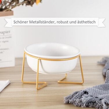 Підвищений набір мисок для собак та котів з підставкою - 2 шт. по 480 мл, кераміка, білий