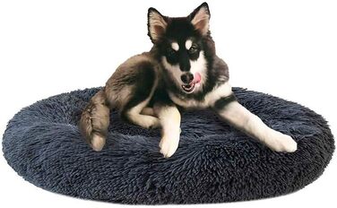 Преміум ортопедичний лежак для собак великих та екстра-великих порід, круглий, з м'якого плюшу, з водонепроникною основою, легко миється, діаметр 90 см, темно-сірий