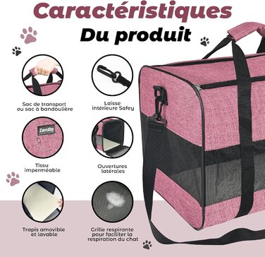 Транспортна сумка для котів та собак, дихаюча та складна, з регульованим плечовим ременем, знімний плюшевий килимок (Рожева, L)