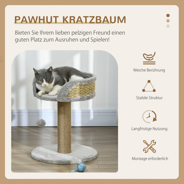 Кігтеточка PawHut маленька, котяче дерево 49 см, кігтеточка для кішки з іграшковим м'ячем, лежача поверхня, лазіння по дереву для кішок до 4 кг, меблі для кішок, джут сірий | Аосом