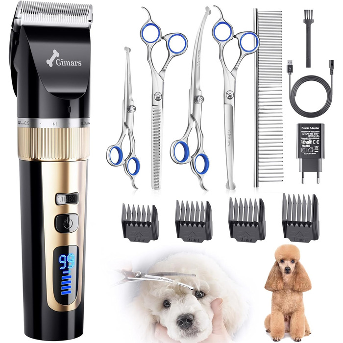 Набір для стрижки собак Gimars 6-в-1: машинка, професійні ножиці, 7000 об/хв, безшумна, акумуляторна, для густого хутра