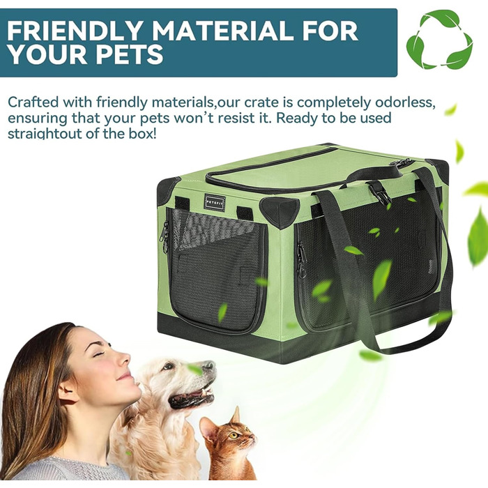 Складана транспортна сумка Petsfit для собак і котів XS, зелена, для подорожей та авто, міцна тканина, регульований чохол, посилені шви