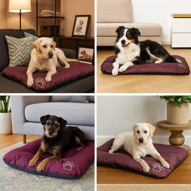 Лежанка для собак ECO: велика, середнього та маленького розміру, 90x60x8 см, Бордовий. Зносостійке, м'яке, для дому та вулиці