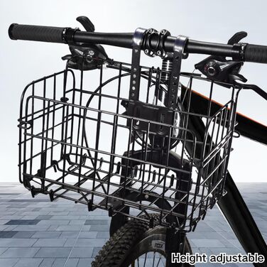 Складаний велосипедний кошик SUQ з чорною нейлоновою сумкою, сталева велосипедна корзина, для тварин, покупок, подорожей, кемпінгу та відпочинку на природі (Чорний)