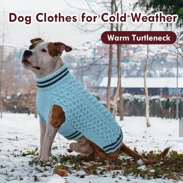 Синій теплий зимовий пуловер для собак середнього розміру з коміром-горловиною, в'язаний з косами, для дівчаток, XXXXL (тепла собача одіяння, набір, для холодної погоди, на Різдво)