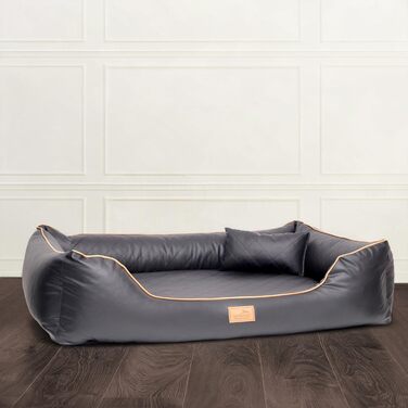 Ортопедичне ліжко для собак Tierlando® Louis з стьобаного штучного шкіровинилу в клітинку та матрацом з Memory Foam, розмір 100x75 см, колір: (02 Графіт, 80x60 см (внутрішні розміри: 50x35 см))