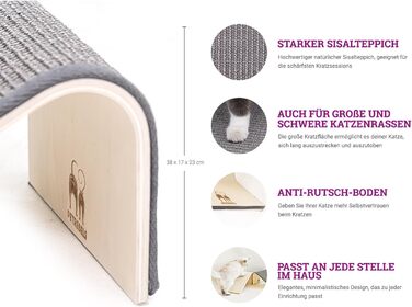 Котячий когтетоп Petrebels Design: дерев'яний когтетоп з сизалевим килимком, сірий, 38 x 23 x 23 см