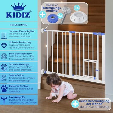 Захисне ворота KIDIZ® для дітей та домашніх тварин: безпечне огорожа для сходів, розширюване, без свердління, синього кольору (102-115 см)