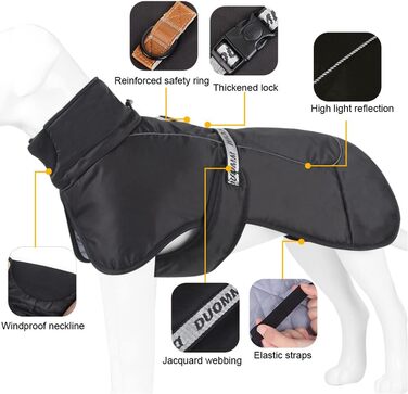 Водонепроникна тепла жилетка для собак великих та середніх порід - тепла жилетка для собак у холодну погоду, чорна, 5XL