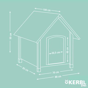 Будка для собаки Kerbl, дерев'яна, зелена 85x73x80 см, водонепроникна, з регульованими ніжками, бітумна покрівля