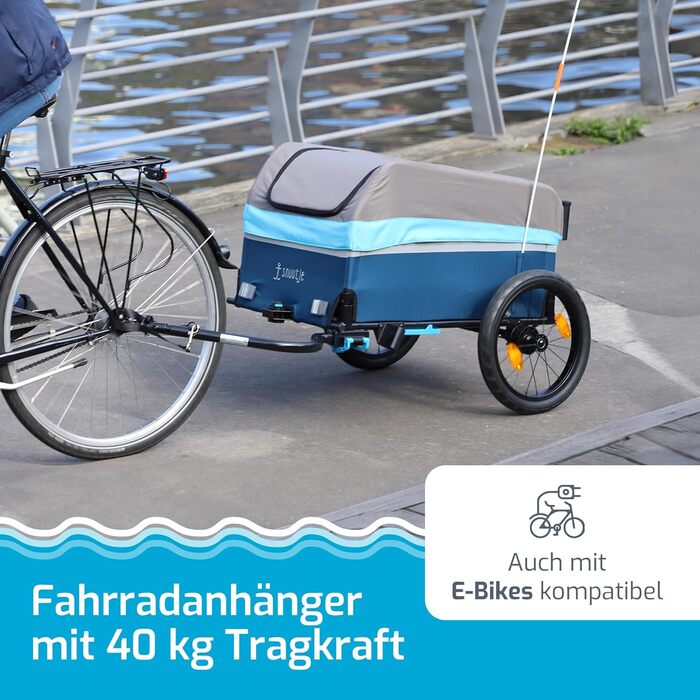 Причіп для велосипеда та візок-тачка | Причіп-платформа для велосипеда та електробіка | Вантажопідйомність 40 кг, об'єм 120 літрів | Складаний причіп з дахом та захистом від дощу | Ідеально для покупок, прогулянок, фестивалів
