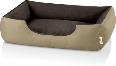 Лягушковий лежак для собак BedDog L - м'який лежак-кошик, диванчик, лежак-софа для собак середніх та маленьких порід NAMIBSAND (бежево-коричневий), 80 x 65 x 18 см, знімний чохол, можна прати