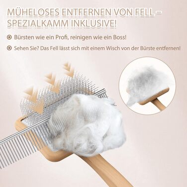 Набір щіток та гребінців Slicker для великих собак з довгою шерстю – щітка для розплутування з пінами 22 мм для Голден Ретріверів, Пуделів, Дудлів та котів – професійний догляд за шерстю з дерев'яною ручкою та шкіряним чохлом. Покриття лаком.