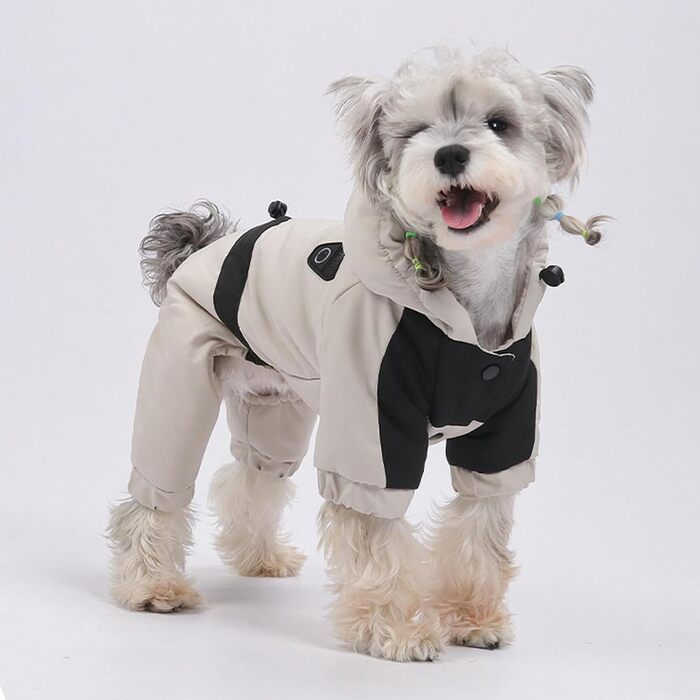 Зимова куртка для собак, велика та середня, водонепроникна флісова куртка з капюшоном, регульована шнурівка (Бежевий, S)