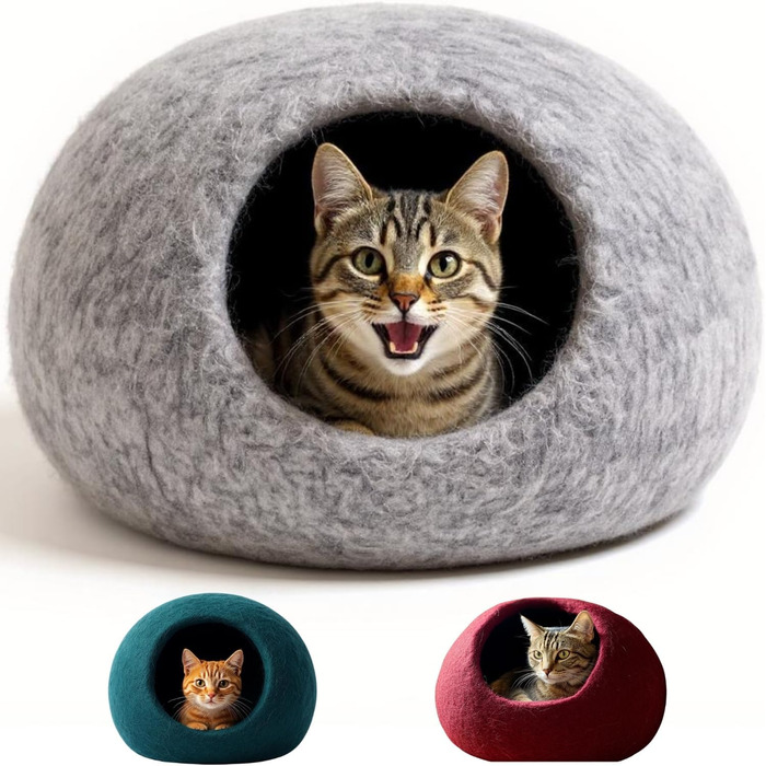 Кігтеточка-будиночок для котів XL, з вовни Romney, сірого кольору