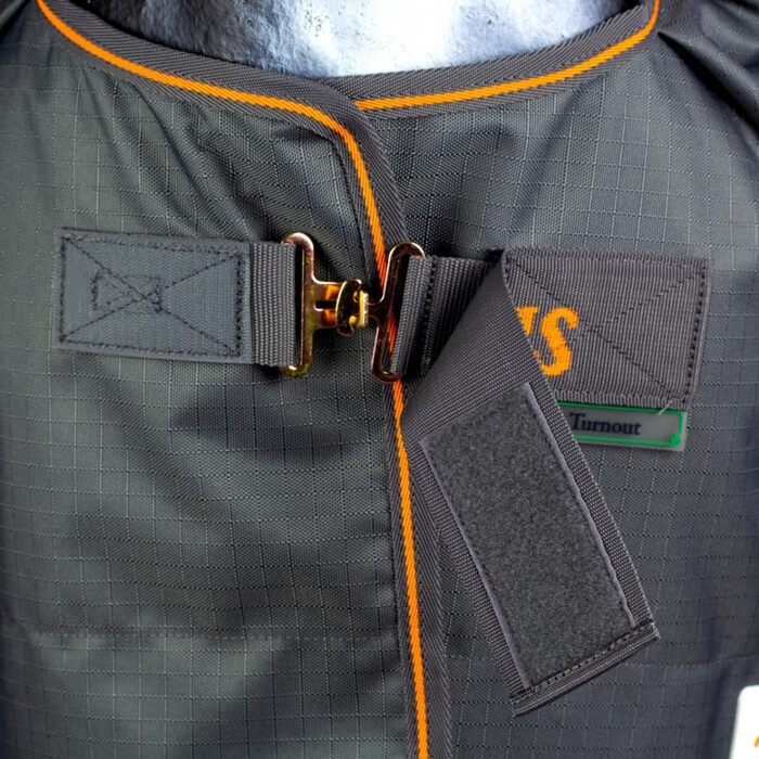 Зимова ковдра Marengos Bucas 1200D Irish Turnout - дихаюча та водонепроникна ковдра для вигулу з внутрішнім шаром та перехресним кріпленням. Сірий/Помаранчевий, розмір 145 см (наповнювач 50 г/м²)