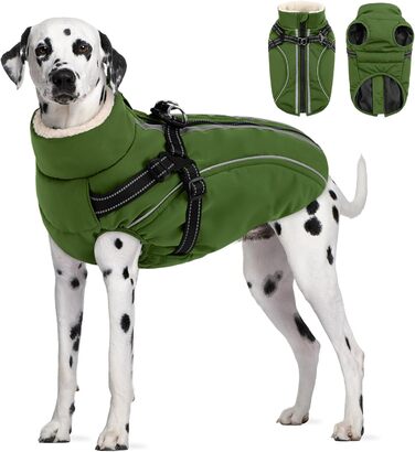 Зимовий теплий одяг для собак - куртка з блискавкою, вітрозахисна, з відбиваючими смугами та нагрудником (XL, Зелений)