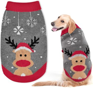 Пуловер для собак на Новий рік, теплий вовняний пуловер з коміром-роллером для собак, малі та середні породи (Сірий, XL)