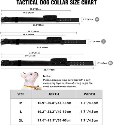 Тактичний нашийник для собак з ручкою та поводок, військовий нашийник. М'який наповнювач, нейлон, регульований нашийник для середніх та великих собак (XL, чорний)