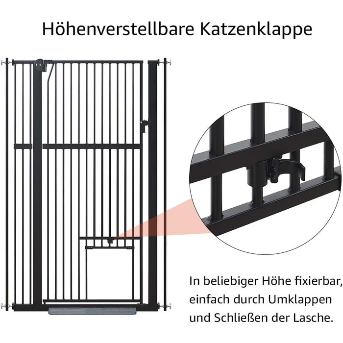 Кітниця UniPaws для дверей, 142 см, з дверцятами для котів, ширина 95–105 см, для собак та котів, для сходів та дверей, білий колір (чорний, ширина 79-95 см)