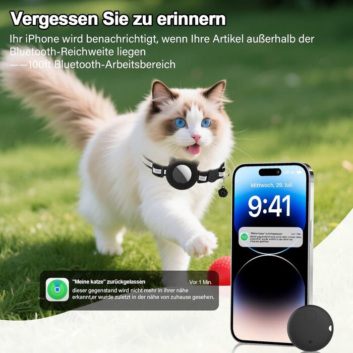 Робофан SmartTag ошийник для кота з GPS трекером, відбиваючий, сумісний з Apple Find My (тільки iOS), чорний