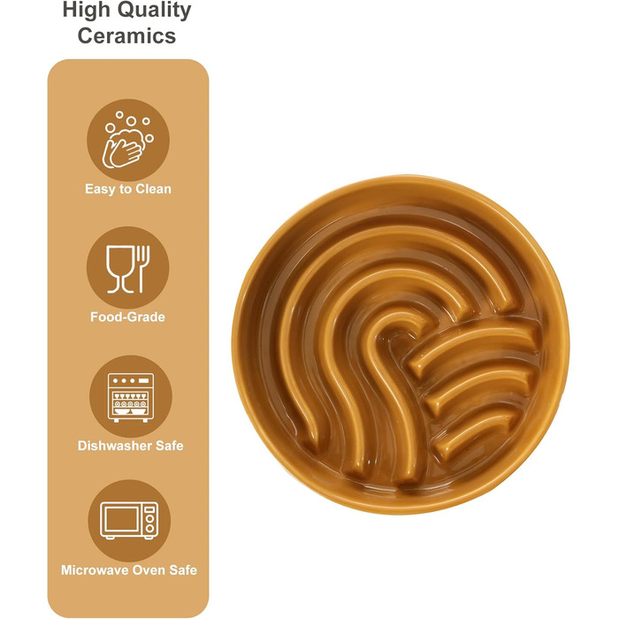 Миска для собак Slow Feeder з кераміки з нековзним силіконовим краєм - пазл для повільного годування, запобігання здуття та ожиріння (Абрикос-S) (Середній, Помаранчевий/Західний колір у зигзаг-смузі (Sunset Chevron))