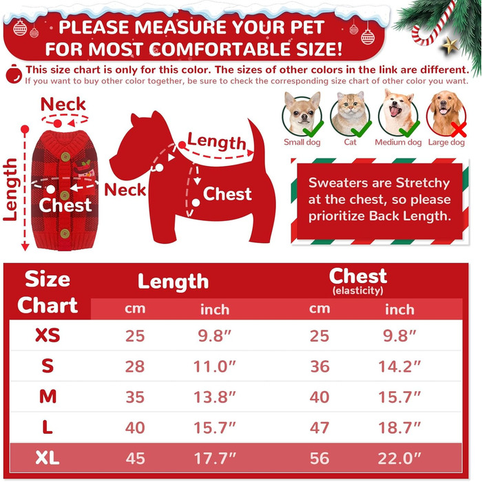 Теплий пуловер для собак з принтом ведмедика (M, червоно-чорний клітка)