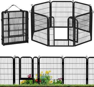 Клітка для цуценят Yaheetech 16-частинна з фіксацією, переносна для собак, ідеальна для дому та саду, легка збірка (80см, 24шт)