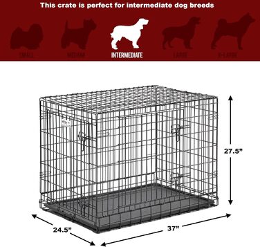 Клітка для собак MidWest Ultima Pro, металева, 107 см, подвійні двері, складна, з перегородкою, роликові ніжки, піддон, сатин-чорне покриття