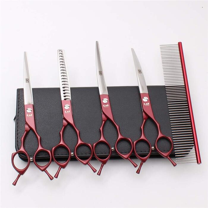 Набір професійних ножиць для грумінгу тварин: ножиці для собак та котів, набір для догляду за шерстю, нержавіюча сталь 440C, 7 дюймів, червоний