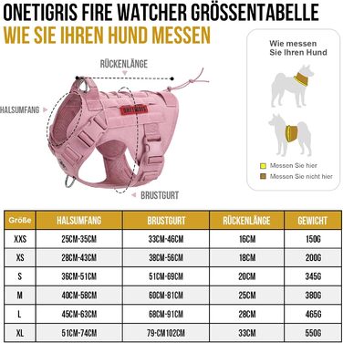 Тактична шлейка для собак OneTigris FIRE Watcher, 1000D нейлон, рожевий, розмір L, з ручкою та 2 D-кільцями, без ривків, MOLLE система, для службових і домашніх тварин
