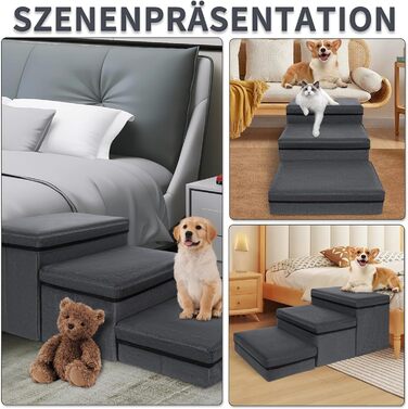 Сходинка для тварин OUUTMEE: складана сходинка для собак та котів, сірого кольору, 3 сходинки, максимальне навантаження 30 кг