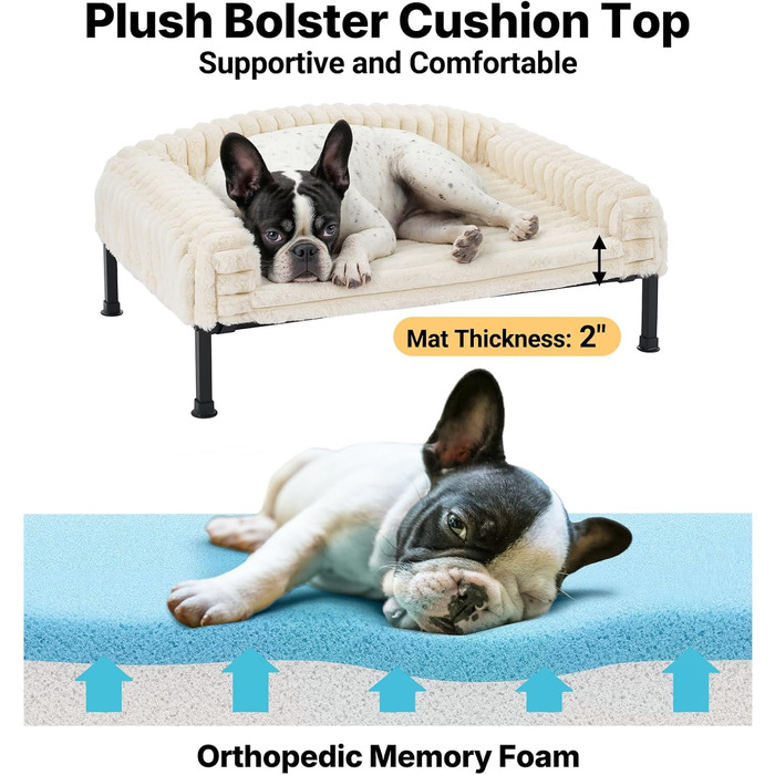 Ліжко для собак Veehoo - зручне диванчик для маленьких собак з ортопедичним матрацом, антиковзаючі ніжки, 60x45x10 см, білий