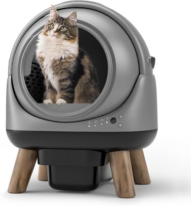 Автоматичний лоток для котів ELS PET з самоочищенням, захистом від розльоту, керуванням через додаток, без запаху, з килимком для котячого туалету та пакетами для сміття (чорний та сірий)