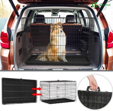 Складаний клітка для собак VOUNOT XXL 122x75x81 см, з подвійними дверима, ручками для перенесення та піддоном, чорна, для транспортування в авто