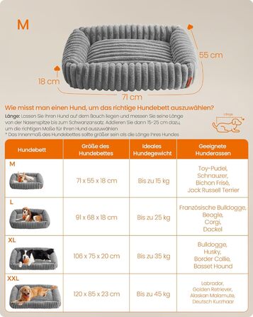 Feandrea Ортопедичне ліжко для собак, велике, з м'яким покриттям, 91 x 68 x 18 см, сірий (M 71x55x18 см)