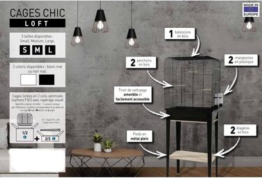 Клітка для птахів Zolux CHIC LOFT S, 38×24,5×113 см, чорна, меблі для папуг