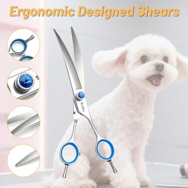 Професійна вигнута ножиця для собак, JP440C з нержавіючої сталі, для грумінгу, стрижки собак, кроликів, котів, обличчя, вух, лап. Ергономічна ручка.