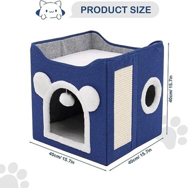 Кіт-будинок складний великий для котів та маленьких собак з когтеточкою та пухнастою кулькою, блакитний