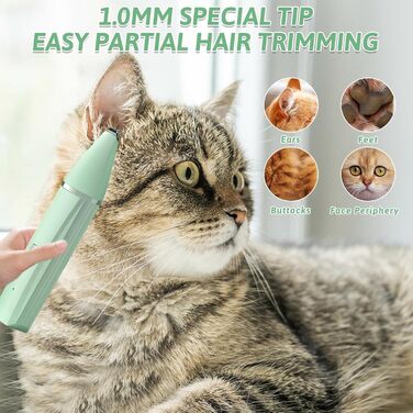 Машина для стрижки собак та котів 4-в-1, з 4 насадками, триммер для лап, точилка для кігтів, вологостійка, для тіла, обличчя, зеленого кольору