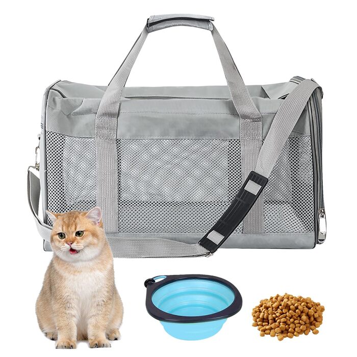 Транспортний бокс для котів та собак BYZESTY, складаний, 42 x 27 x 28 см, сірий (з мискою)